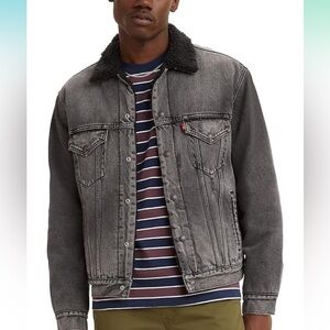 Levi's Vintage Fit Sherpa Trucker Jacket Black Stonewash Mens Size XXL